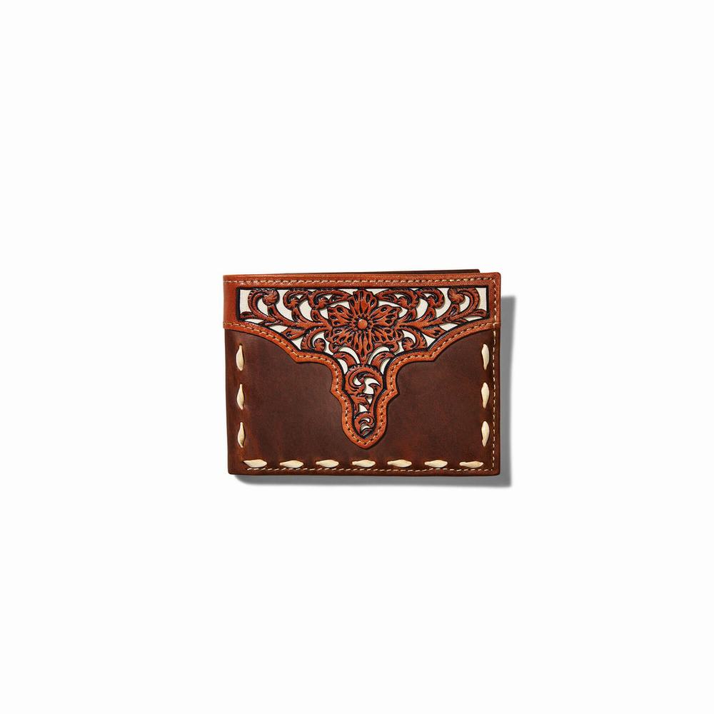 Pánské Peněženky Ariat Bifold Floral Embroidery Run Stitch Hnědé | HBTM-03968