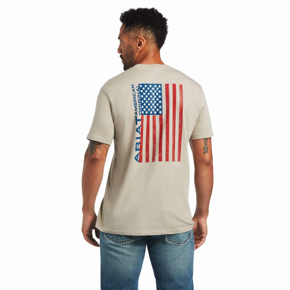 Pánské Polo Triko Ariat Woodgrain Flag Hnědožlutý | GSMR-37095
