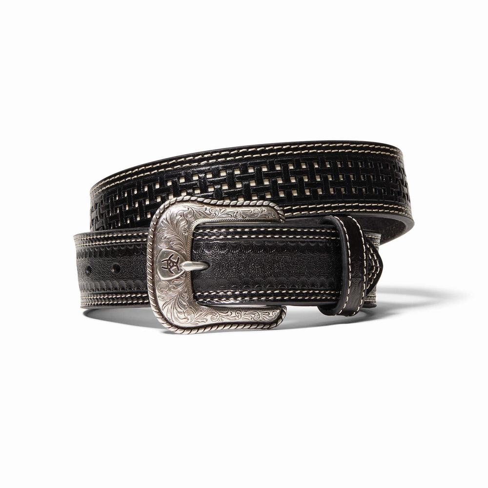 Pánské Pásky Ariat Lattice Černé Bílé | DYMF-02549