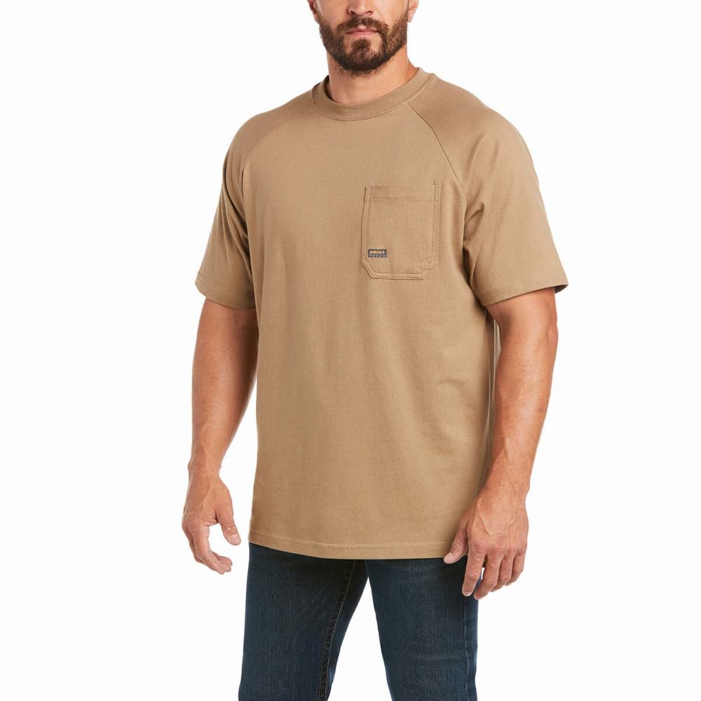 Pánské Short Sleeve Ariat Rebar Bavlněné Strong Hnědožlutý | KGXM-56073