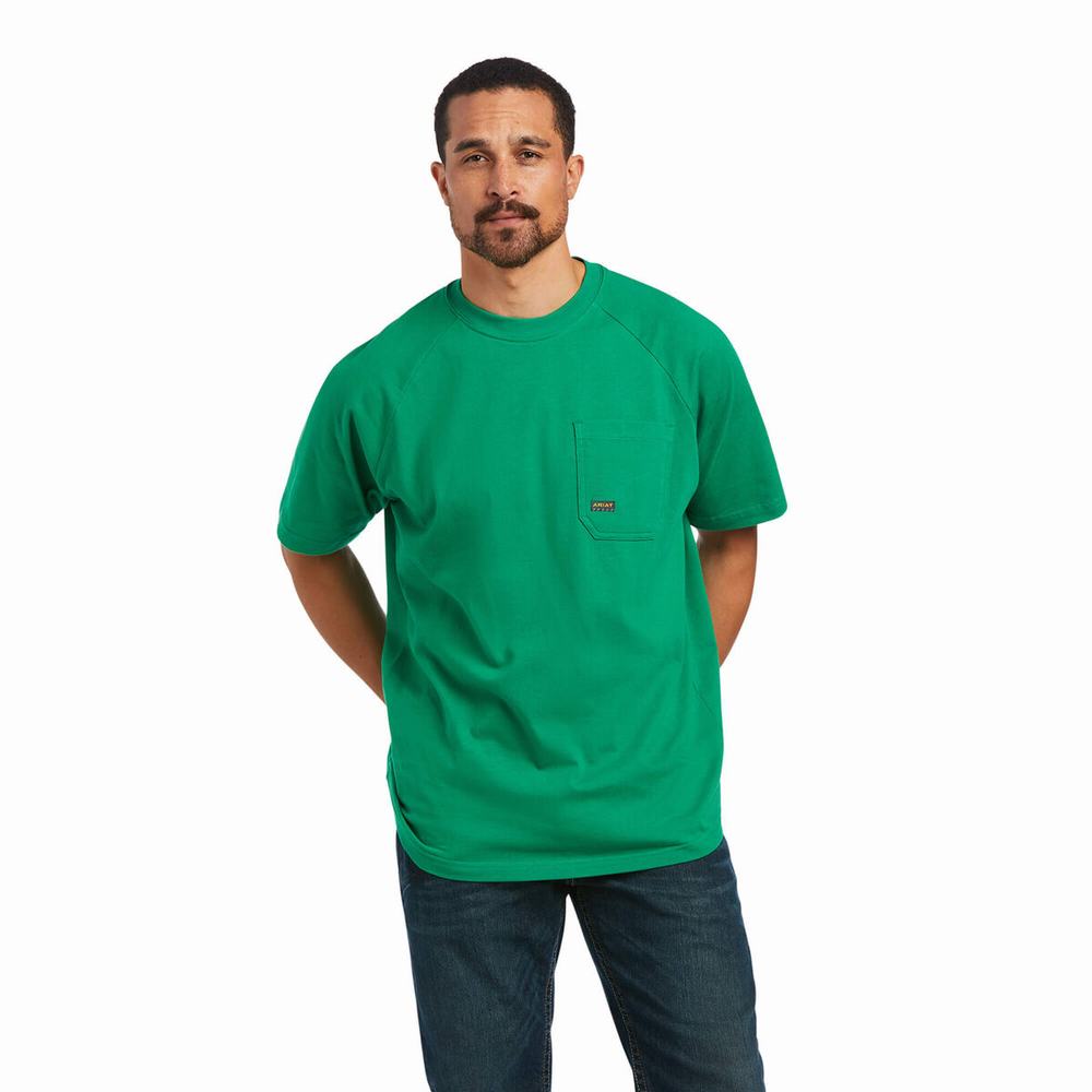 Pánské Short Sleeve Ariat Rebar Bavlněné Strong Zelene | XOWV-51948